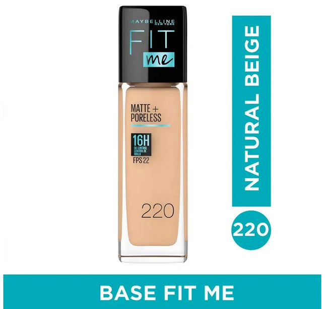 BASE LIQUIDA MAYBELLINE FIT ME MATE +PORELESS.FDN 220 NATURAL BEIGE