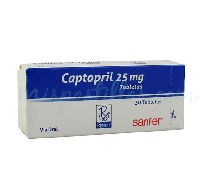 Captopril 25 Mg 30 Tabletas Recubiertas
