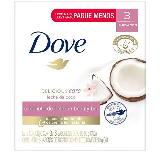 3 Jabón Dove Leche De Coco 90 Gr