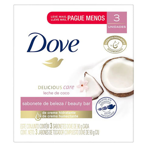 3 Jabón Dove Leche De Coco 90 Gr
