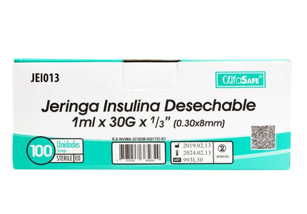 Jeringa Alfa Insulina 1 Cc 30Gx 1/3 8Mm 100 Und
