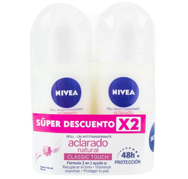 2 Desodorante  Nivea Roll on Aclarado Natural 50Ml M Super Descuento