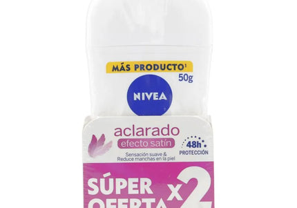 2 Desodorante Nivea Barra Aclarado Efecto Satin 50 Gr