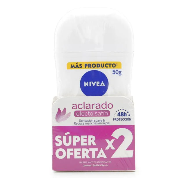 2 Desodorante Nivea Barra Aclarado Efecto Satin 50 Gr