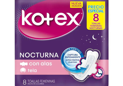 Toalla Kotex Nocturna Tela 8 Und