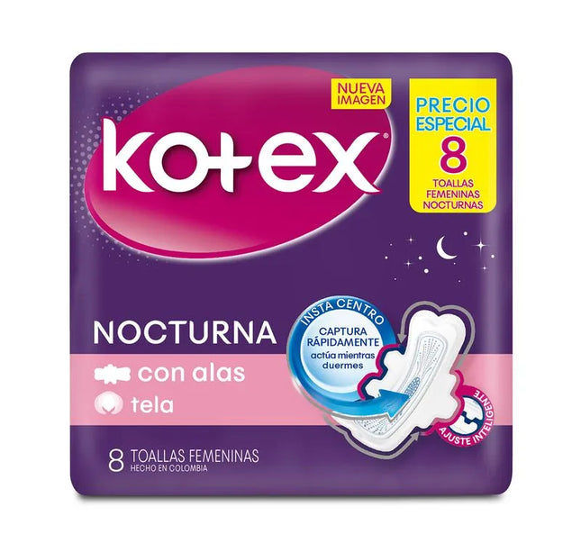 Toalla Kotex Nocturna Tela 8 Und
