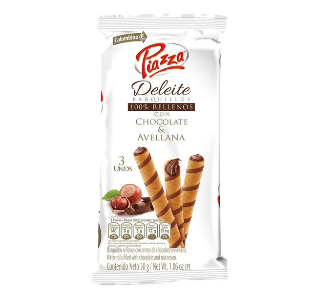 Barquillos Piazza Deleite Chocolate Avellana 3Und 30Gr