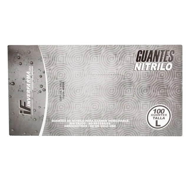 Guante Nitrilo Negro Talla L 100 Und Inverfarma