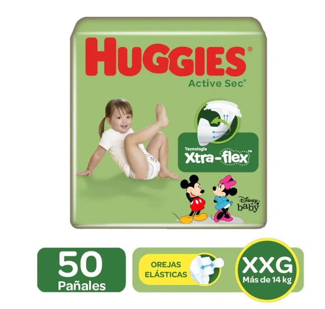 Pañales Huggies Active Sec Etapa 5 Xxg 50 Und