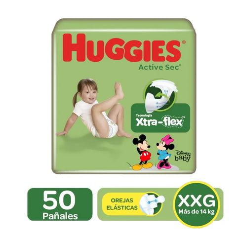 Pañales Huggies Active Sec Etapa 5 Xxg 50 Und