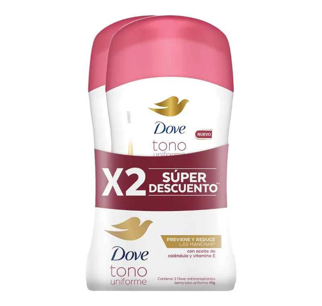 2 Desodorante Dove Barra Tono Uniforme Calen 45Gr M