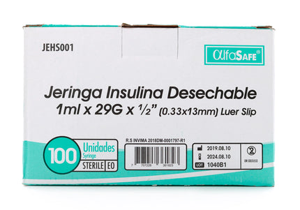 Jeringa Alfa Insulina 1 Cc 29G X1/2 13Mm 100U