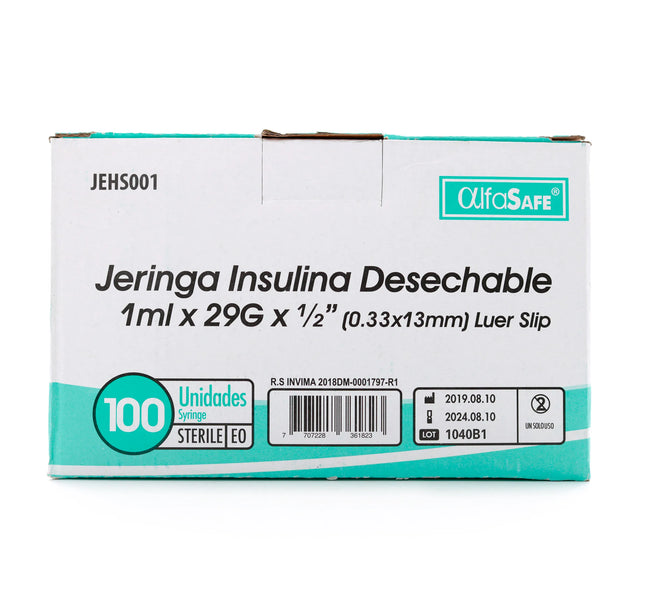Jeringa Alfa Insulina 1 Cc 29G X1/2 13Mm 100U