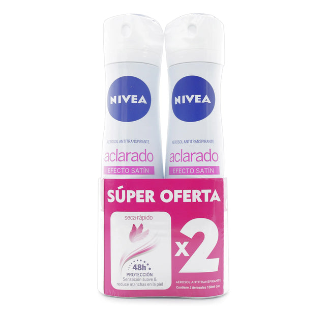 2 Desodorante Nivea Spray Aclarante Efecto Satin 150Ml