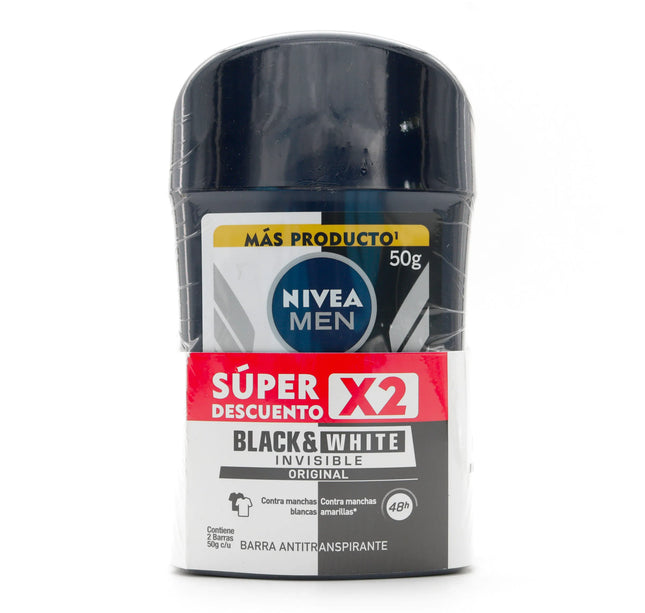 2 Desodorante  Nivea Barra Black White 50Gr