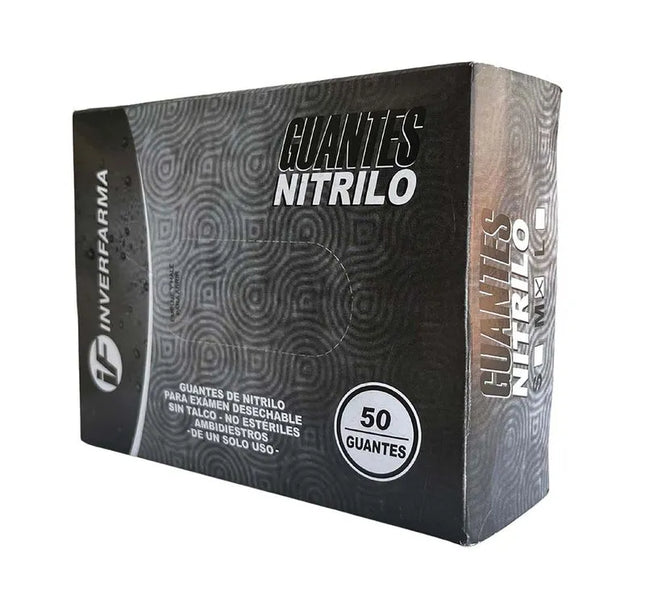 Guante Nitrilo Inverfarma Negro Talla M Cj 50 Und