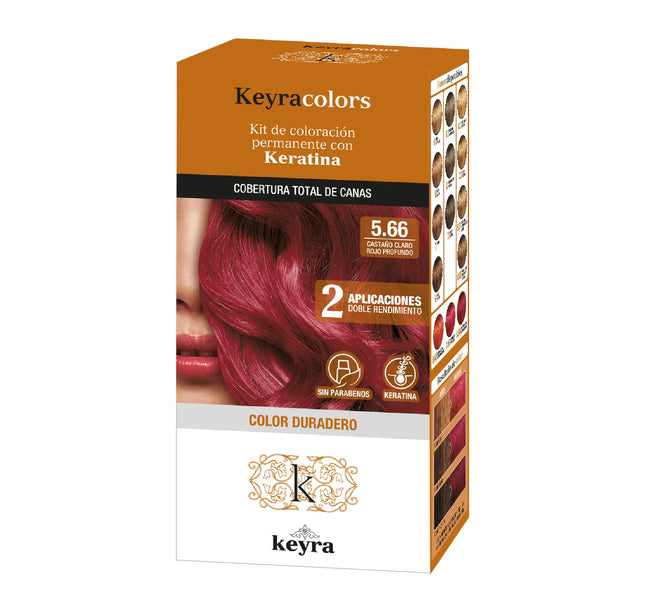 Tinte Keyra Kit 5.66 Castaño Claro Rojo