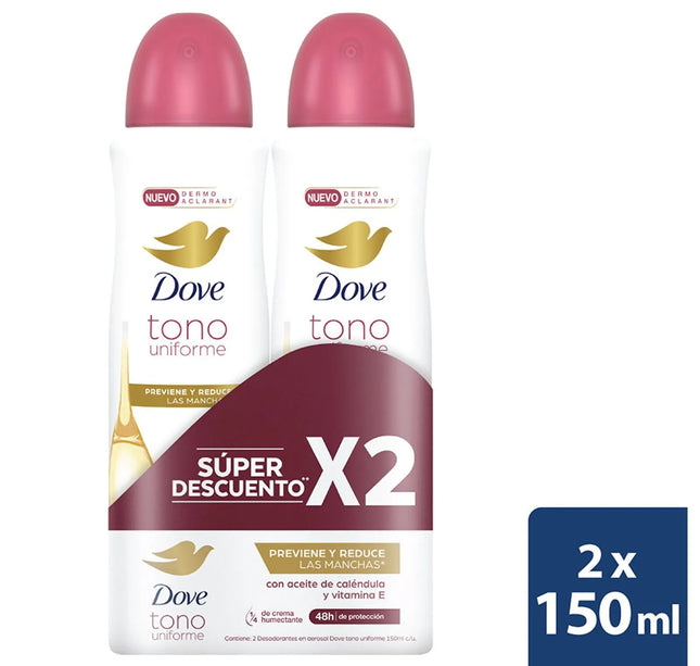 2 Desodorante Dove Spray Tono Unifo Calend 150Ml