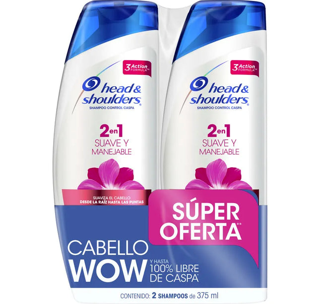 2 Shampoo Head-Shoulders 2 en 1 Suave y Manejable 375 Super Oferta