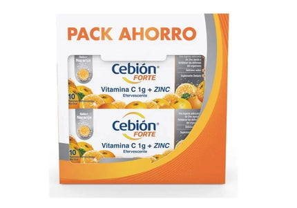 2 Cebion Naranja Forte +Zinc Efervescente 10 Tbs Pack Ahorro