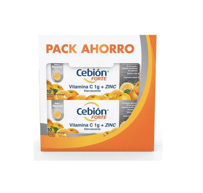 2 Cebion Naranja Forte +Zinc Efervescente 10 Tbs Pack Ahorro