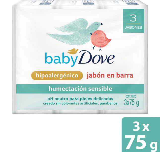 3 Jabones Dove Baby Humectación Sensible 75 Gr