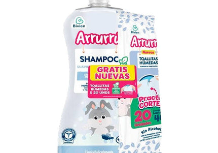 Champoo Arrurru Suavidad y Humectación 750Ml  Toallitas Húmedas 20 Unidades