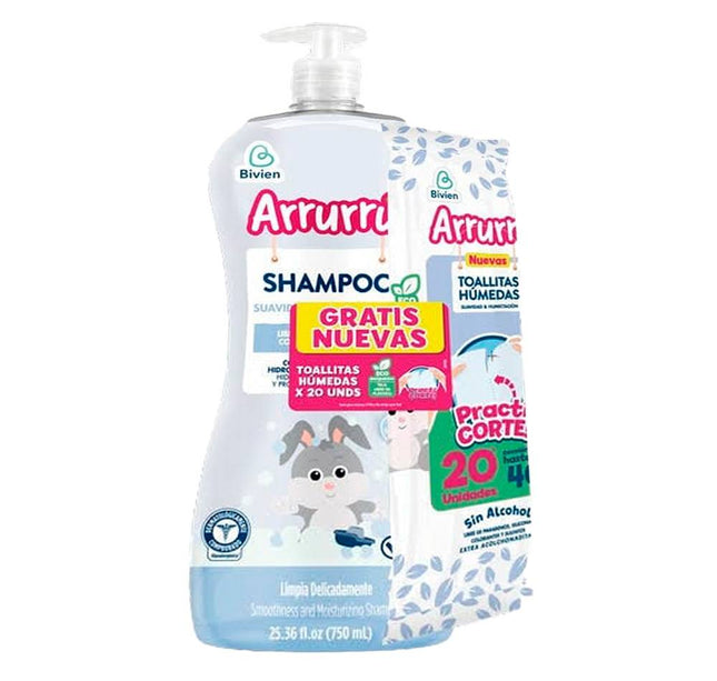 Champoo Arrurru Suavidad y Humectación 750Ml  Toallitas Húmedas 20 Unidades