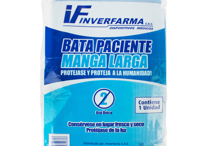 Bata Paciente Azul Manga Larga  1 Und Talla Única  Inverfarma