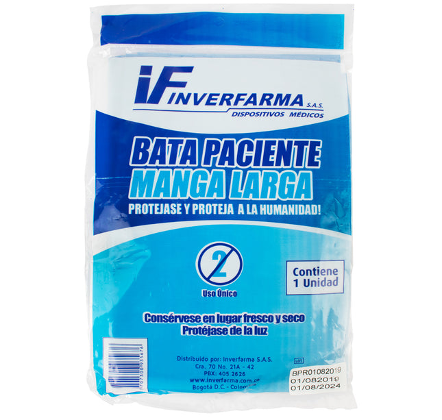 Bata Paciente Azul Manga Larga  1 Und Talla Única  Inverfarma