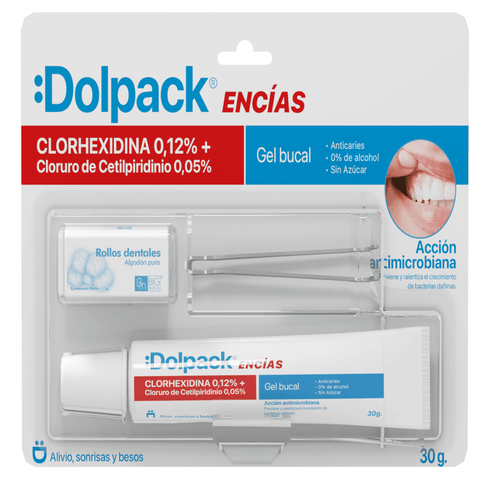 Gel Bucal Dolpack Encías Clorhexidina 30G + Pinzas + Algodón