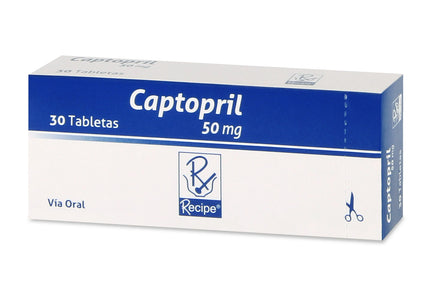 Captopril 50 Mg 30 Tabletas Recubiertas