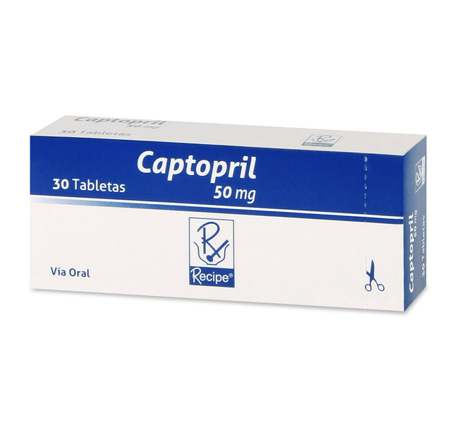 Captopril 50 Mg 30 Tabletas Recubiertas