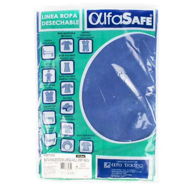 Bata Paciente Manga Larga Azul Alfa