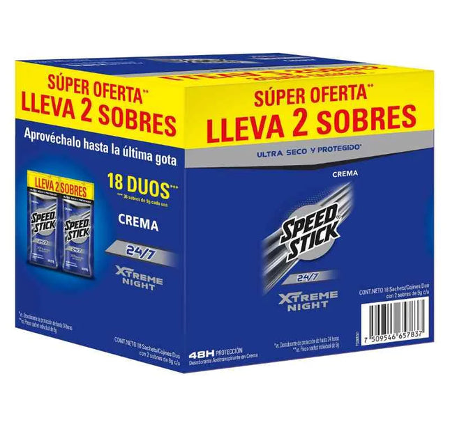 Desodorante Men Speed Stick Crema Extreme Duo 9Gr 18 Sobres