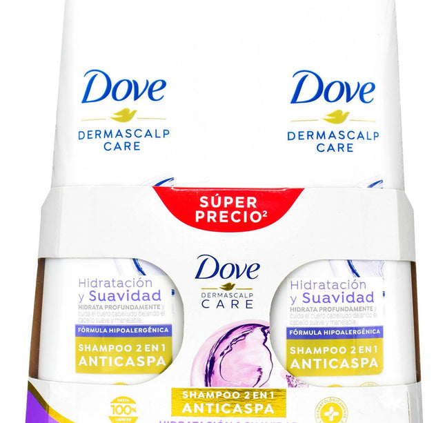 2 Shampoo Dove Hidratación Suavidad 370 Ml