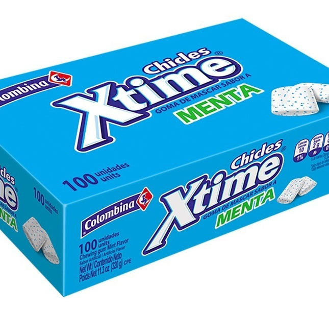 Chicle Xtime Menta Display 100 Unidades