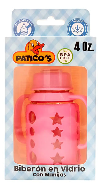 Biberón Vidrio 120Ml 4Oz Con Manijas Paticos