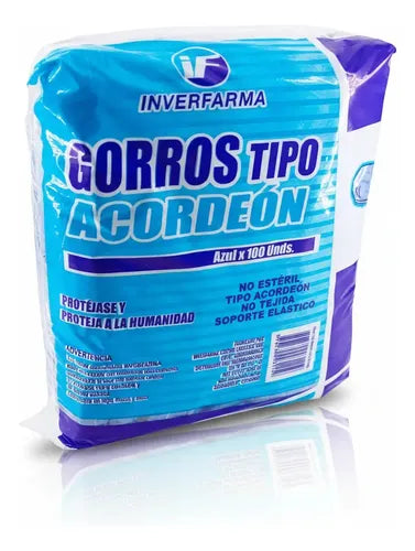 Gorro Acordeon Azul 100 Und Inverfarma