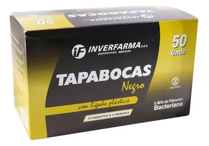 Tapaboca Negro 50 Und Empaque Individual Inverfarma