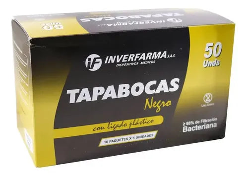 Tapaboca Negro 50 Und Empaque Individual Inverfarma