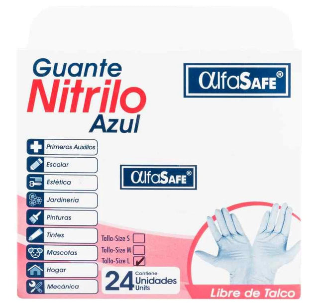 Guante Examen Nitrilo Azul Alfa Talla L 24 Und