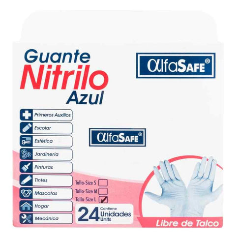 Guante Examen Nitrilo Azul Alfa Talla L 24 Und