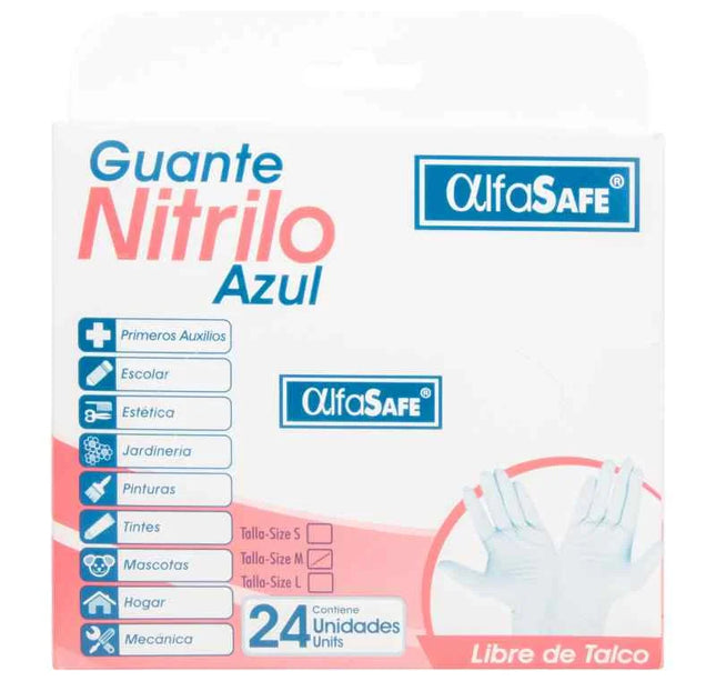 Guante Examen Nitrilo Azul Alfa T.M 24Uds