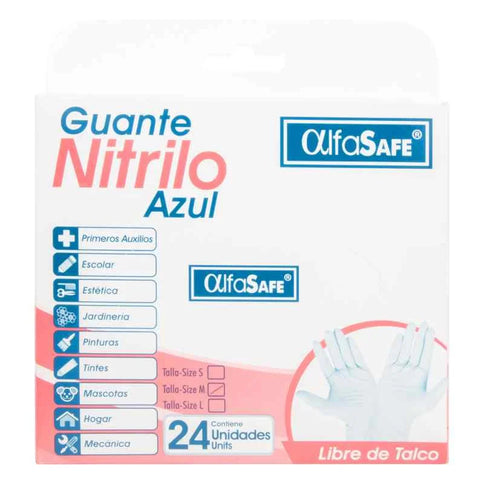 Guante Examen Nitrilo Azul Alfa T.M 24Uds