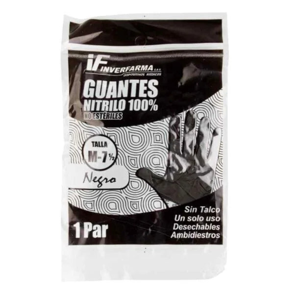 Guante Nitrilo Negro Talla M 2 Und Inverfarma