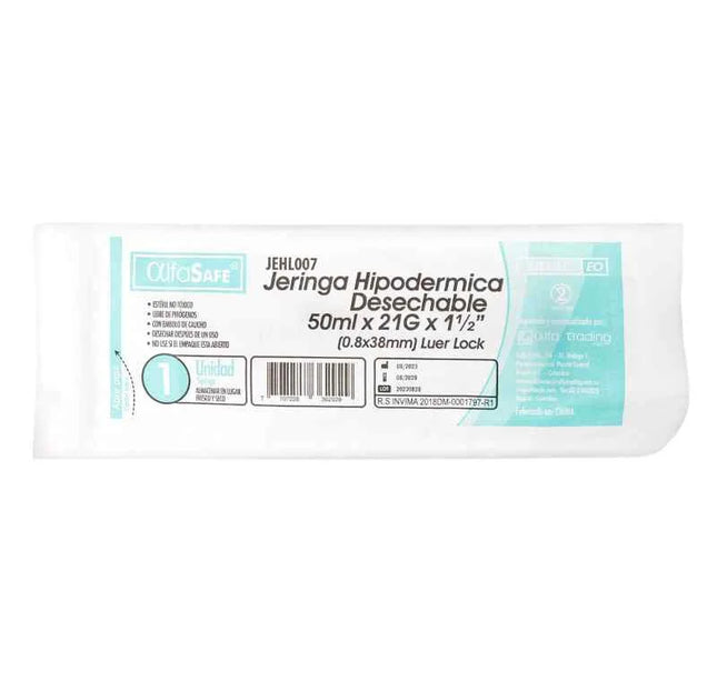 Jeringa Alfa Safe 50 Cc 21 G X 1 1/2