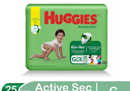 Pañal Huggies Active Sec Etapa 3 Grande 25 Unidades