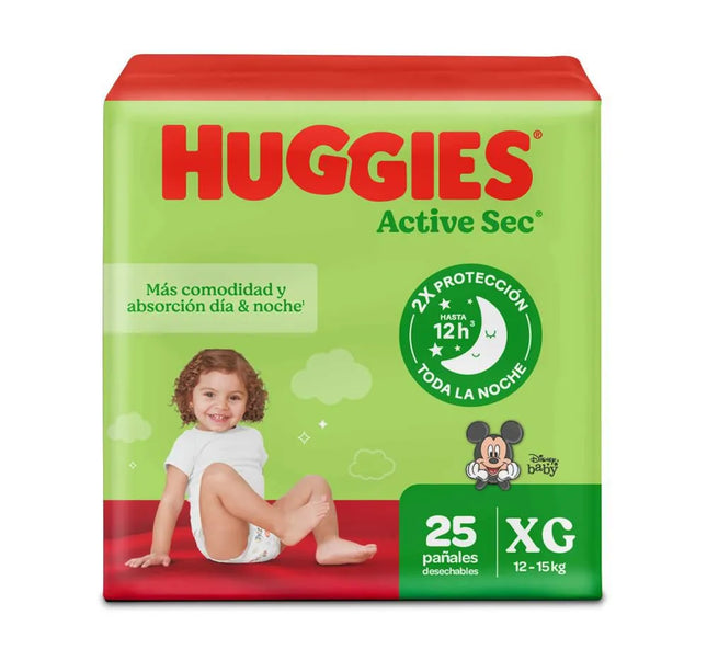 Pañales Huggies Active Sec Etapa 4 Xg 25 Unds