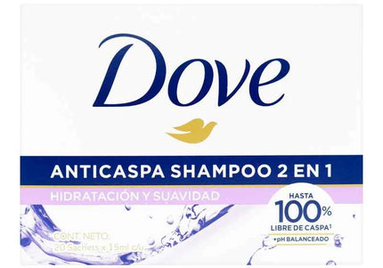 Shampoo Dove Anticaspa 2En1  Hidratación Y Suavidad 15Ml 12 Sobres
